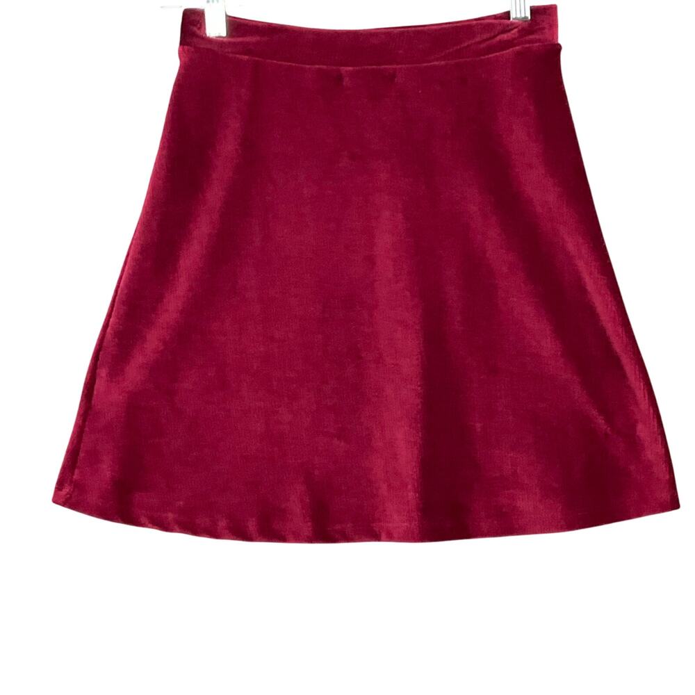ALTAR'D STATE Velvet A Line Mini Skirt Stretch Burgundy Wine Red sz Medium NEW - Picture 6 of 7